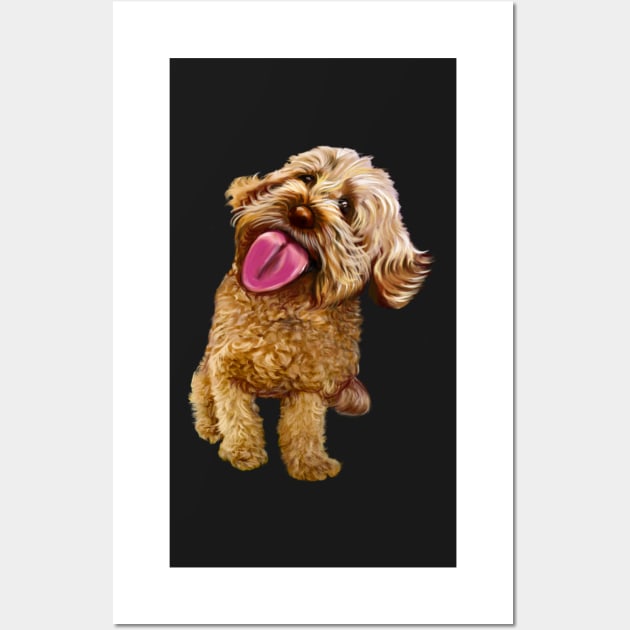 Cavapoo kisses, the best gift ideas for dog lovers 2022! Cute Cavapoo Cavoodle puppy dog licking with tongue out - cavalier king charles spaniel poodle, puppy love Wall Art by Artonmytee